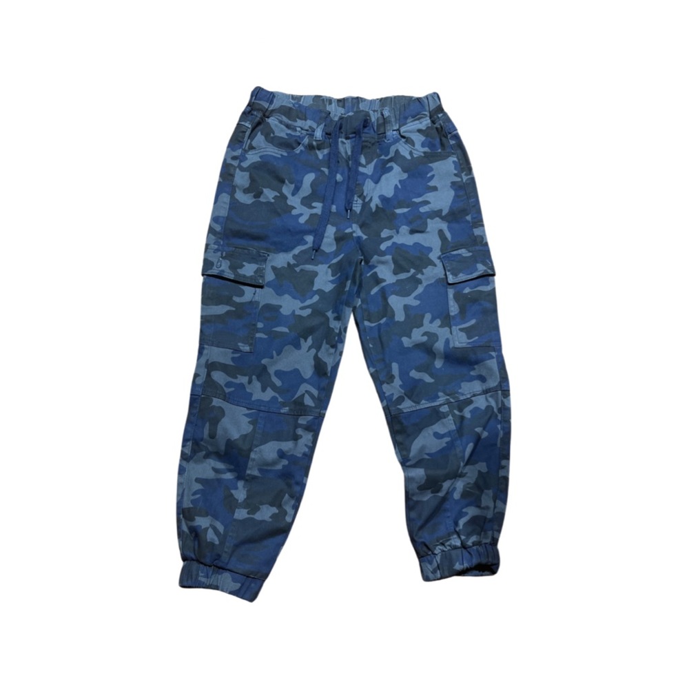 Blue and black camo cargo pants